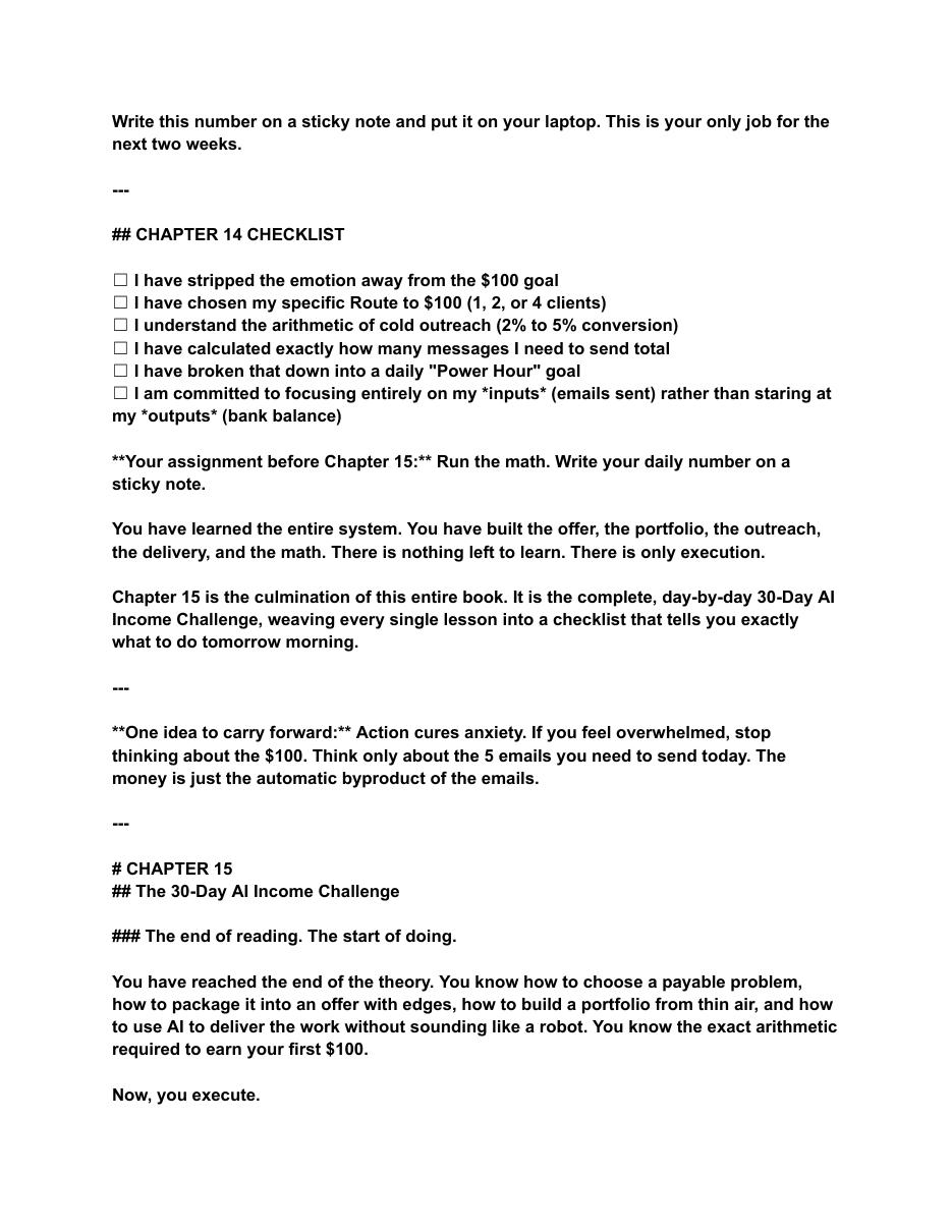 Sample checklist page from AI Money Blueprint